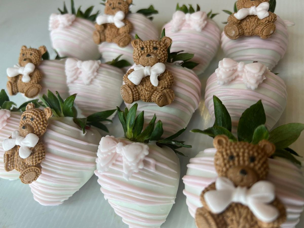 Chocolate covered strawberries with teddy bears